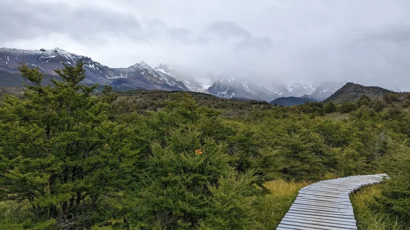 Un grupo de excursionistas camina por un sendero panorámico en el Parque Nacional Torres del Paine.