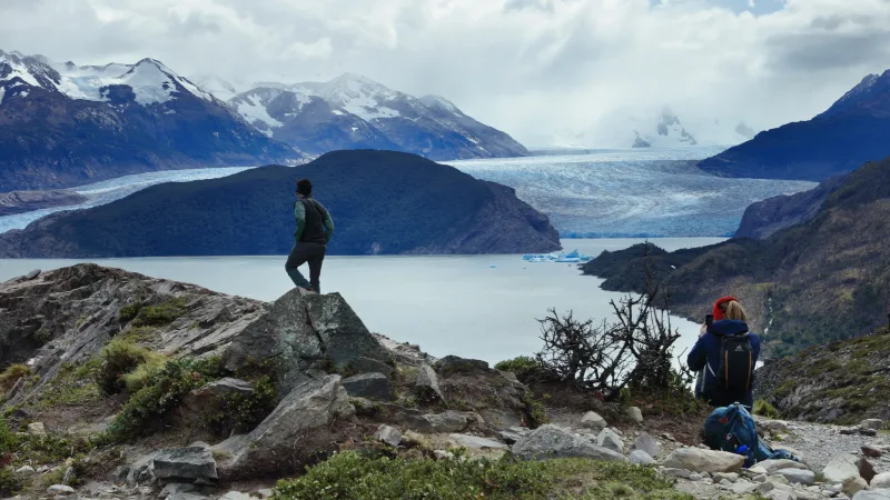 The hiking trail between Grey and Paine Grande offering sweeping vistas of the glacial valley.