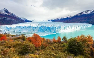 La enorme pared de hielo azul del glaciar Perito Moreno en el Campo de Hielo Patagónico Sur.