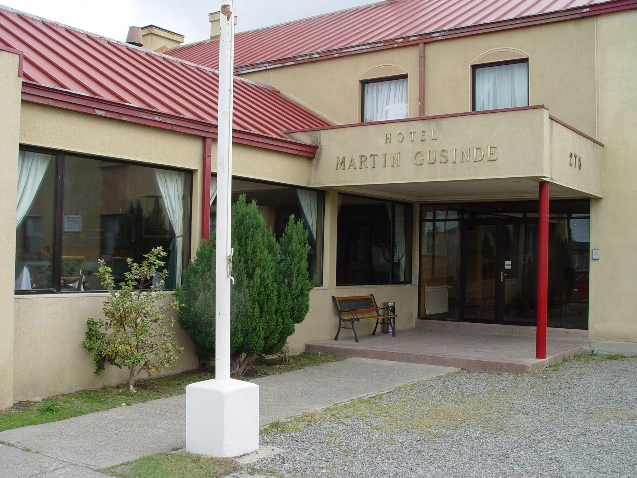 Panoramic view from a guest room at Hotel Martin Gusinde overlooking the Ultima Esperanza Sound.