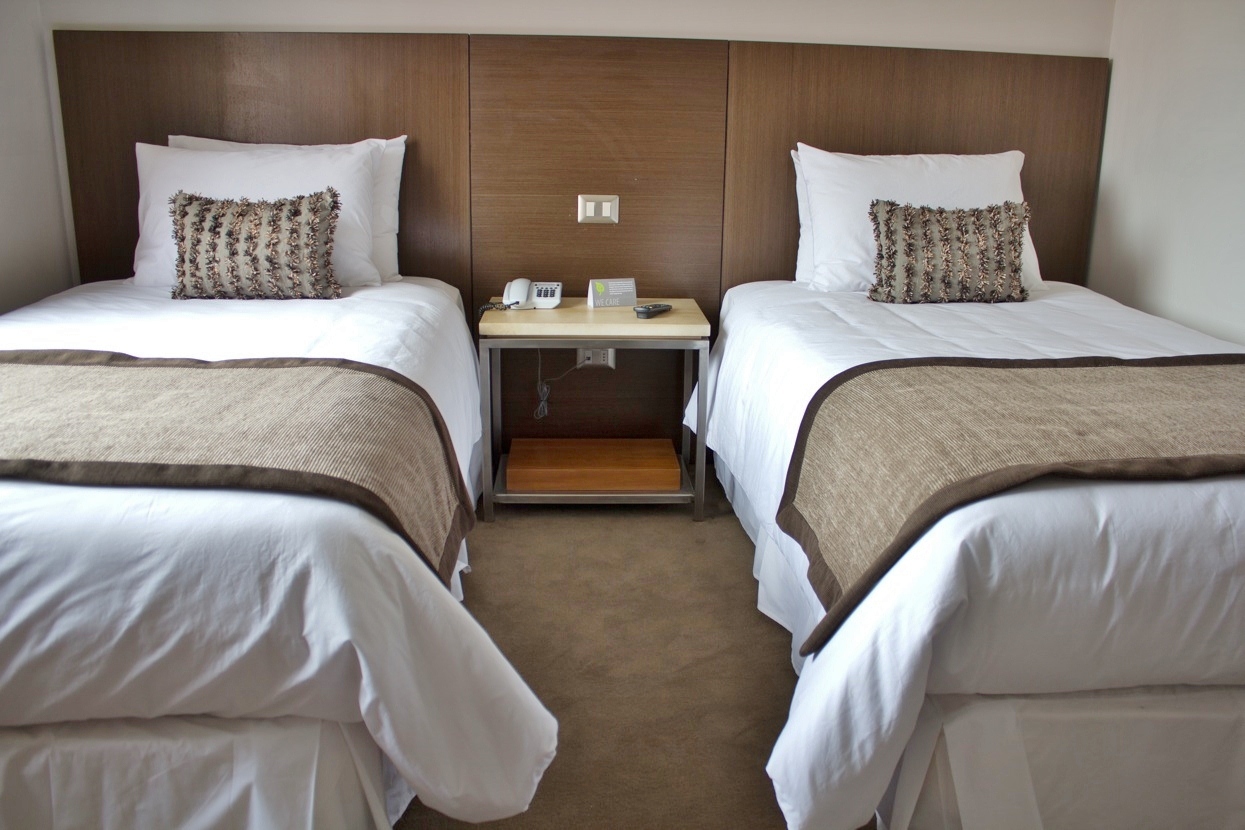 A scenic view of the Puerto Natales waterfront taken from a balcony at Hotel Martin Gusinde.