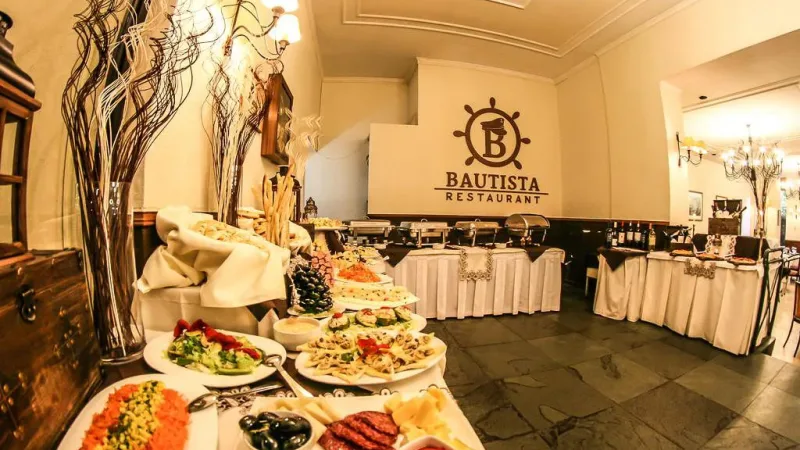 The central bar at Restaurant Bautista, stocked with a variety of Chilean wines.