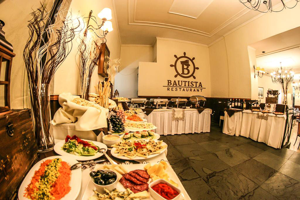 The central bar at Restaurant Bautista, stocked with a variety of Chilean wines.