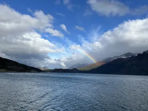 Primer plano de un vaso lleno de whisky y un trozo de hielo glacial cristalino.